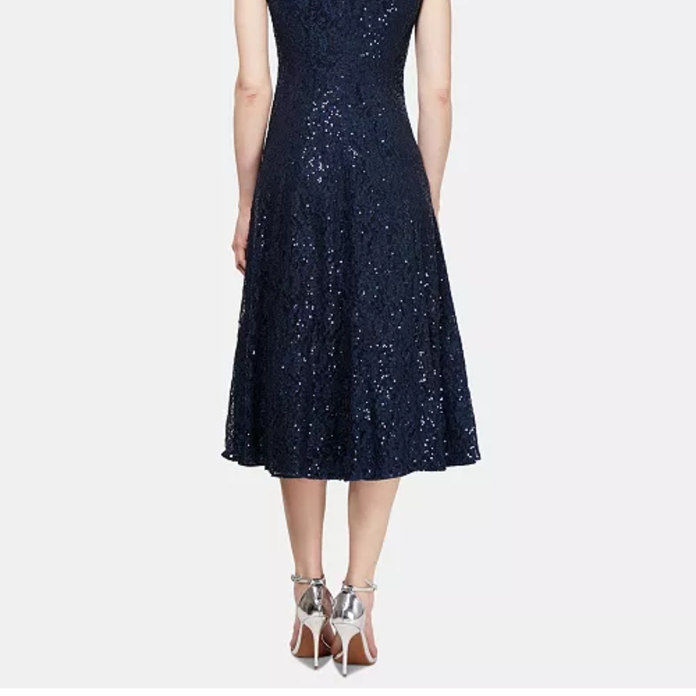 Adrianna Papell Blue A-Line Sleeveless Cocktail Midi Dress